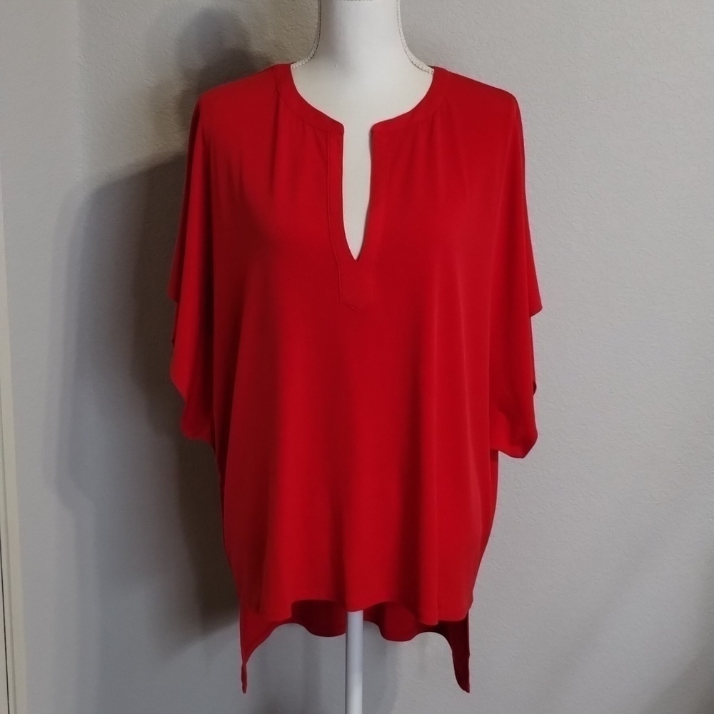 Chico's Red Oversized Size 1 Blouse (Medium 8) V-Neck